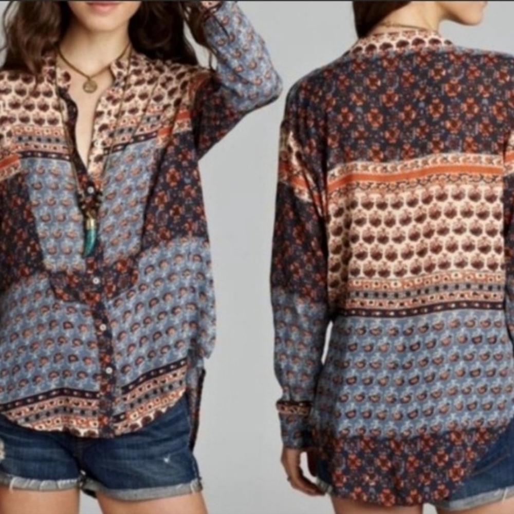 FREE PEOPLE boho patchwork blouse XS